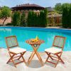 3 Pieces Patio Folding Wooden Bistro Set Cushioned Chair - White