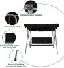 3-Person Outdoor Swing Chair Adjustable Canopy Hammock Seats, Patio Porch Garden Swing, Black - KM3451