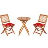 3 Pieces Patio Folding Wooden Bistro Set Cushioned Chair - Red