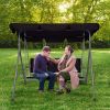 3-Person Outdoor Swing Chair Adjustable Canopy Hammock Seats, Patio Porch Garden Swing, Black - KM3451