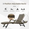 Outdoor Living Outdoor PE Wicker Chaise Lounge with Armrest- Set of 2 Patio Reclining Chair - Brown w/Armrest