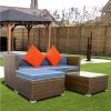 3 Piece Patio Sectional Wicker Rattan Outdoor Furniture Sofa Set - Blue