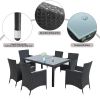 7-piece Outdoor Wicker Dining set - Dining table set for 7 - Patio Rattan Furniture Set with Beige Cushion - Black