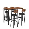 Bar Table Set with 4 Bar stools PU Soft seat with backrest - Rustic Brown