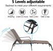 Patio Outdoor Chaise Lounge Chairs;  Folding Sling Reclining Chaise Lounger Chair Fit Beach Yard Pool Patio with 5 Adjustable Positions;  Brown Frame