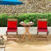 3 Pieces Patio Folding Wooden Bistro Set Cushioned Chair - Red