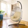 Large Hanging Egg Chair with Stand & UV Resistant Cushion Hammock Chairs with C-Stand for Outdoor Indoor Space - Beige