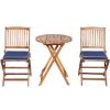 3 Pieces Patio Folding Wooden Bistro Set Cushioned Chair - navy