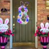 2023 New Easter Bunny Wreath DIY Folded Rattan Wreath Bunny Pendant Easter Decoration for Home Holiday Party Decoration Supplies - With Light A - CN