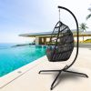 Swing Egg Chair with Stand Indoor Outdoor Wicker Rattan Patio Basket Hanging Chair with C Type bracket ;  with cushion and pillow; Patio Wicker foldin