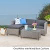 Lorita Outdoor 5-piece Blac Wicker Sectional Sofa Set with Beige Cushions - as Pic