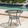 Hopp Outdoor Coastal Gray Wicker Side Table with Tempered Glass Top - as Pic