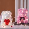 Wedding Decoration Rose Bear Artificial Flower With Box and Light Rose Teddy Bear For Women Valentines Girlfriend Birthday Gifts - 40CM-Crown Veil - C