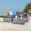 Lorita Outdoor 5-piece Blac Wicker Sectional Sofa Set with Beige Cushions - as Pic