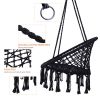 Hammock Chair Macrame Swing Max 330 Lbs Hanging Cotton Rope Hammock Swing Chair for Indoor and Outdoor - Black