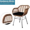 Oshion 3 pcs Wicker Rattan Patio Conversation Set with Tempered Glass Table Flaxen Yellow - as pic