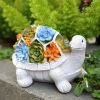 Outdoor Solar LED Turtle Light Succulents Planter Stand Garden Gnomes Statue Ornament Resin Home Terrace Accesorries Decorations - 26X16X17CM