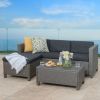 Lorita Outdoor 5-piece Blac Wicker Sectional Sofa Set with Beige Cushions - as Pic