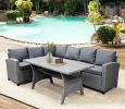 Patio Outdoor Furniture PE Rattan Wicker Conversation Set All-Weather Sectional Sofa Set with Table & Soft Cushions (Grey) - Gray