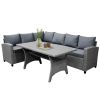 Patio Outdoor Furniture PE Rattan Wicker Conversation Set All-Weather Sectional Sofa Set with Table & Soft Cushions (Grey) - Gray