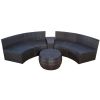 4-Piece Patio Furniture Sets; Outdoor Half-Moon Sectional Furniture Wicker Sofa Set with Two Pillows and Coffee Table; Blue Cushions+Brown Wicker - Bl