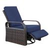 Outdoor Patio Rattan Wicker Swivel Recliner Chair;  Adjustable Reclining Chair 360Â¬âˆž Rotating with Water Resistant Cushions - Navy Blue