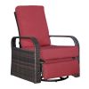 Outdoor Patio Rattan Wicker Swivel Recliner Chair;  Adjustable Reclining Chair 360Â¬âˆž Rotating with Water Resistant Cushions - Red