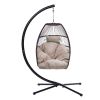 Outdoor Patio Wicker Folding Hanging Chair,Rattan Swing Hammock Egg Chair With C Type Bracket , With Cushion And Pillow - beige brown