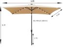 10 x 6.5t Rectangular Patio Solar LED Lighted Outdoor Market Umbrella with Crank and Push Button Tilt for Garden Shade Swimming Pool Light Brown RT -