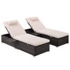 Outdoor PE Wicker Chaise Lounge - 2 Piece Patio Brown Rattan Reclining Chair Furniture Set Beach Pool Adjustable Backrest Recliners with Side Table an