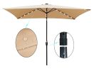 10 x 6.5t Rectangular Patio Solar LED Lighted Outdoor Market Umbrella with Crank and Push Button Tilt for Garden Shade Swimming Pool Light Brown RT -