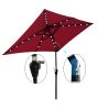 10 x 6.5t Rectangular Patio Solar LED Lighted Outdoor Umbrella with Crank and Push Button Tilt for Garden Backyard Pool Swimming Pool Burgundy RT - W6