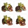 Garden Statue Cute Frog Face Turtles Figurines,Solar Powered Resin Animal Sculpture with 3 Led Lights for Patio,Lawn, Garden Decor - Green