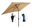 10 x 6.5t Rectangular Patio Solar LED Lighted Outdoor Market Umbrella with Crank and Push Button Tilt for Garden Shade Swimming Pool Light Brown RT -