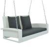 2-Person Wicker Hanging Porch Swing with Chains;  Cushion;  Pillow;  Rattan Swing Bench for Garden;  Backyard;  Pond. - White