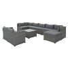 9-piece Outdoor Patio Large Wicker Sofa Set;  Rattan Sofa set for Garden;  Backyard; Porch and Poolside;  Gray wicker;  Gray Cushion - Gray