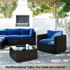 6PCS Outdoor Patio Sectional All Weather PE Wicker Rattan Sofa Set with Glass Table; Blue Cushion+ Brown Wicker - Rattan - Blue