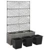 vidaXL Trellis Raised Bed with 3 Pots 32.7"x11.8"x51.2" Poly Rattan Gray - Grey