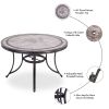 [Only for Pickup] Single Sale Outdoor Dining Table Contemporary Round a Tile-Top Design with Heavy-Duty Frames 46'' - Alum - Tile