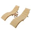 TOPMAX Outdoor Patio Wood Portable Extended Chaise Lounge Set with Foldable Tea Table for Balcony; Poolside; Garden; Brown - as Pic