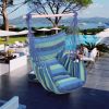 Free shipping Hammock Chair Distinctive Cotton Canvas Hanging Rope Chair with Pillows Blue YJ - Blue