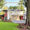 Hammock Chair Hanging Rope Seat Swing w/ Wooden Stick 220lbs Load for Patio Yard Porch Outdoor Bedroom Indoor - Beige