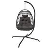 Swing Egg Chair with Stand Indoor Outdoor Wicker Rattan Patio Basket Hanging Chair with C Type bracket ;  with cushion and pillow; Patio Wicker foldin