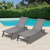 Outdoor 2-Pcs Set Chaise Lounge Chairs; Five-Position Adjustable Aluminum Recliner; All Weather for Patio; Beach; Yard; Pool  - Gray