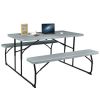 Indoor and Outdoor Folding Picnic Table Bench Set with Wood-like Texture - Gray