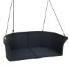 51.9' 2-Person Hanging Seat; Rattan Woven Swing Chair; Porch Swing With Ropes - Black White