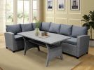 Patio Outdoor Furniture PE Rattan Wicker Conversation Set All-Weather Sectional Sofa Set with Table & Soft Cushions (Grey) - Gray