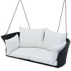 51.9' 2-Person Hanging Seat; Rattan Woven Swing Chair; Porch Swing With Ropes - Black White