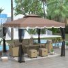 9.8Ft. Wx9.8Ft.L Outdoor Iron Vented Dome Top Patio Gazebo with Netting for Backyard; Poolside and Deck; Brown - Brown