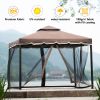 9.8Ft. Wx9.8Ft.L Outdoor Iron Vented Dome Top Patio Gazebo with Netting for Backyard; Poolside and Deck; Brown - Brown